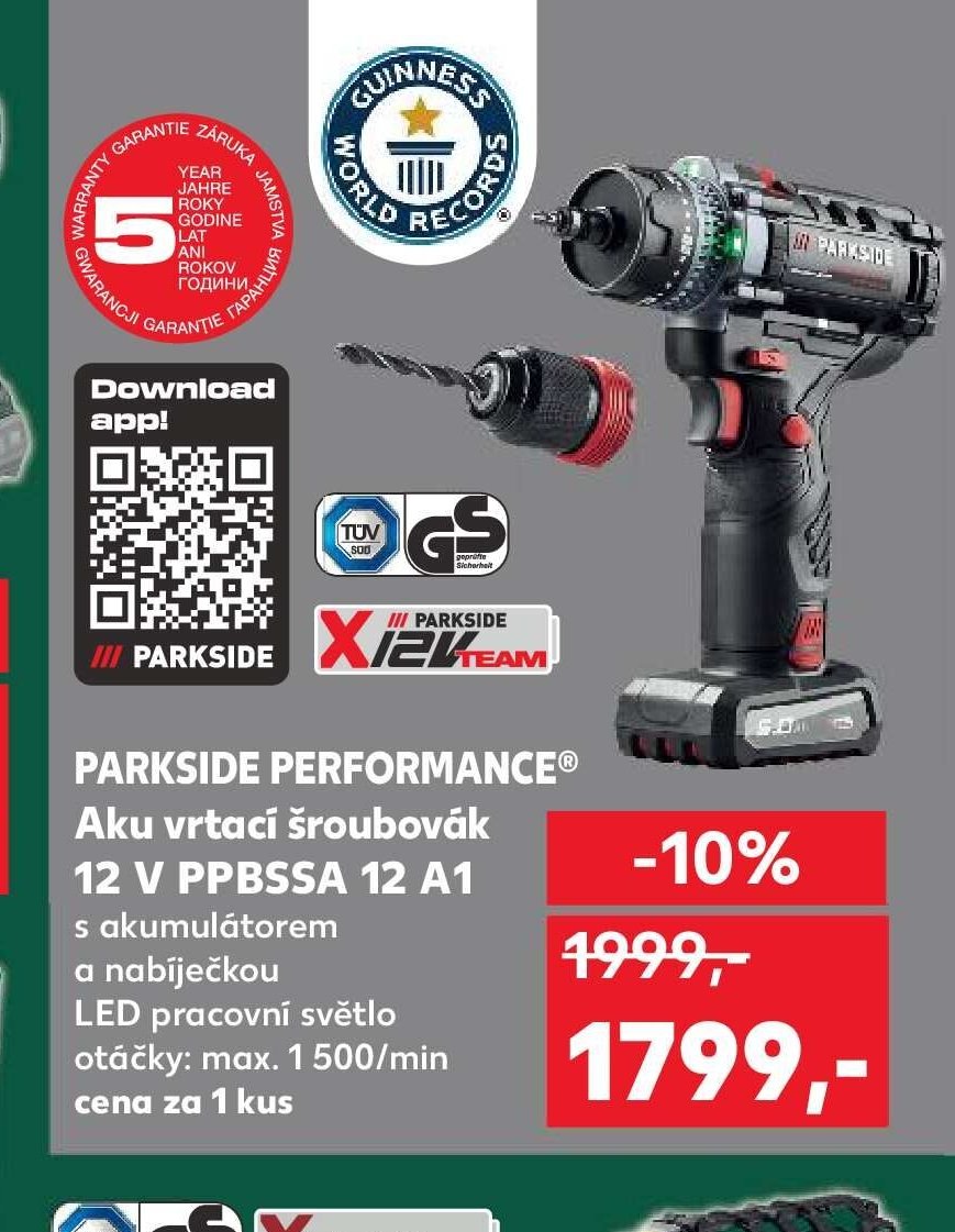 PARKSIDE PERFORMANCE Aku vrtací šroubovák 12 V PPBSSA 12 A1