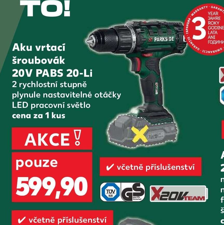 Aku vrtací šroubovák 20 V PABS 20-Li