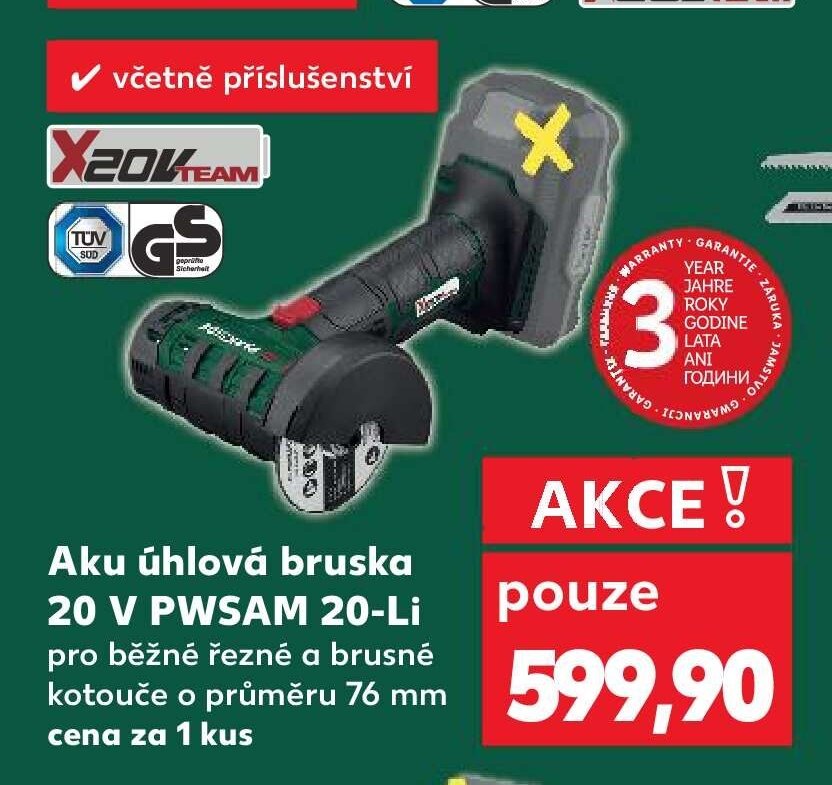 Aku úhlová bruska 20 V PWSAM 20-Li