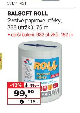 BALSOFT ROLL 2vrstvé papírové utěrky, 388 útržků