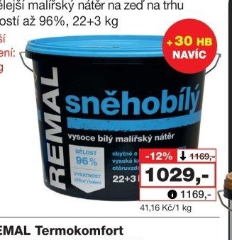 REMAL Sněhobílý nejbělejší malířský nátěr na zeď na trhu s bělostí až 96%, 22+3 kg - Barvy a laky drogerie akcniletaky.com