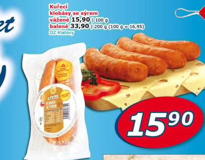 Kuřecí klobása se sýrem DZ Klatovy