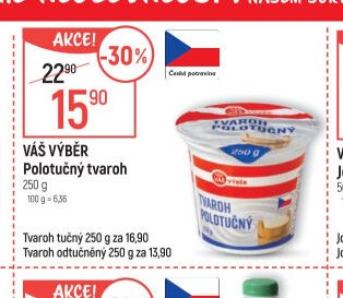 VÁŠ VÝBĚR Polotučný tvaroh 250 g