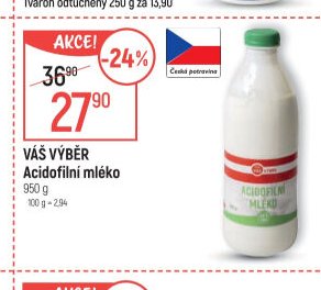 VÁŠ VÝBĚR Acidofilní mléko 950 g