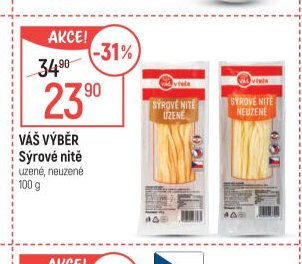 VÁŠ VÝBĚR Sýrové nitě uzené, neuzené 100 g