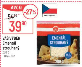 Sýr Ementál strouhaný Váš Výběr