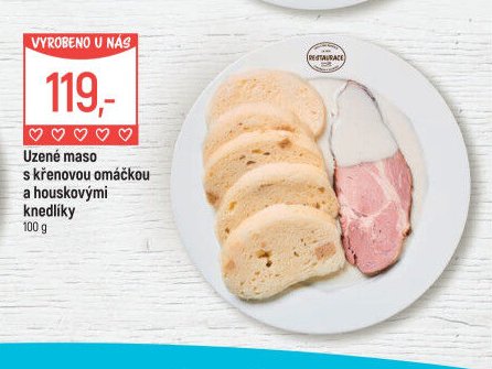 Uzené maso s křenovou omáčkou a houskovými knedlíky