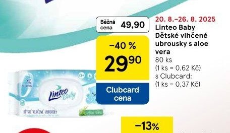 Linteo Baby Dětské vlhčené ubrousky s aloe vera