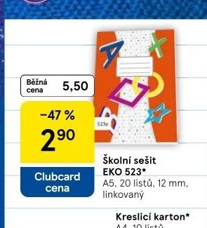 Školní sešit EKO 523, A5, 20 listů, 12 mm, linkovaný