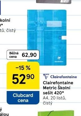 Clairefontaine Metric Školní sešit A4, 20 listů, čistý
