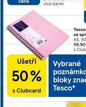 Tesco Poznámkový blok se spirálou A5, 80 listů, více barev