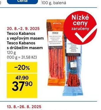 Tesco Kabanos s vepřovým masem / s drůbežím masem