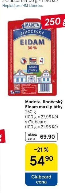 Madeta Jihočeský Eidam maxi plátky 250 g