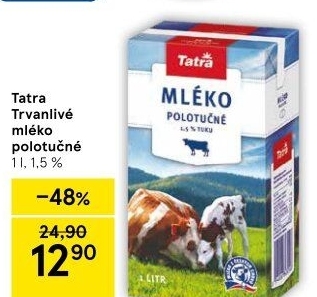 Mléko trvanlivé Tatra - 1,5% polotučné