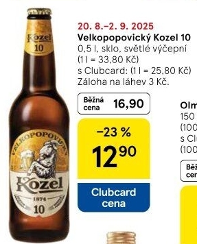 Pivo světlé výčepní 10°Velkopopovický Kozel