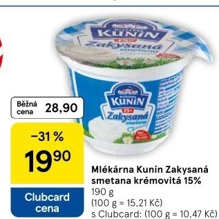 Zakysaná smetana krémovitá Mlékárna Kunín 15%