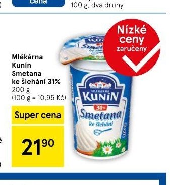 Mlékárna Kunín Smetana ke šlehání 31%