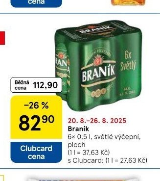 Braník 6x 0,5 l, světlé výčepní, plech
