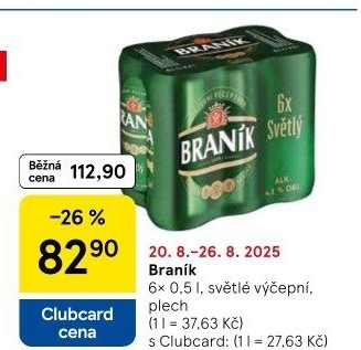 Pivo světlé výčepní 10° Braník