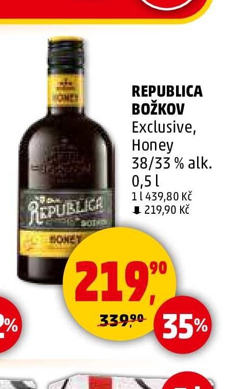 REPUBLICA BOŽKOV Exclusive, Honey 38/33% alk.