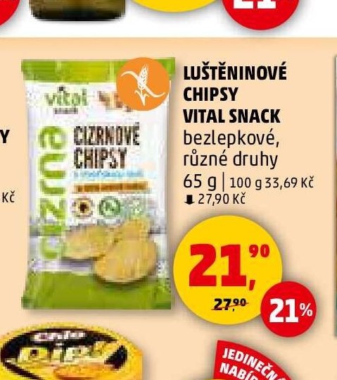 LUŠTĚNINOVÉ CHIPSY VITAL SNACK bezlepkové, různé druhy