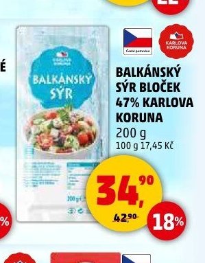 BALKÁNSKÝ SÝR BLOČEK 47% KARLOVA KORUNA