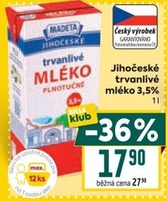 Mléko trvanlivé Jihočeské Madeta - 3,5% plnotučné