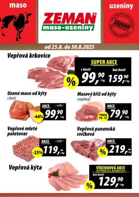 akční leták ZEMAN maso - uzeniny 25.8.2025-30.8.2025