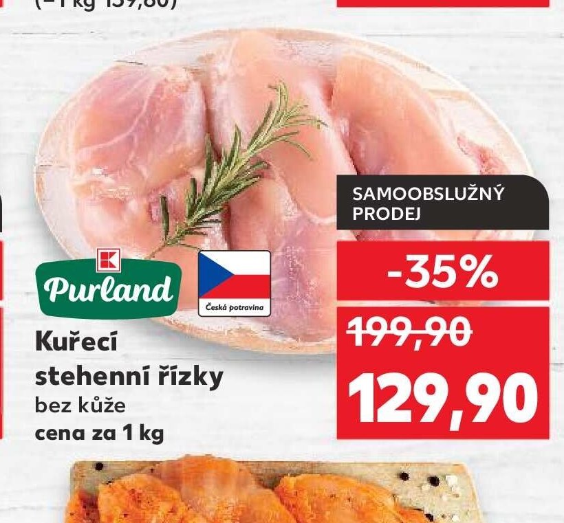 Purland Kuřecí stehenní řízky bez kůže cena za 1 kg