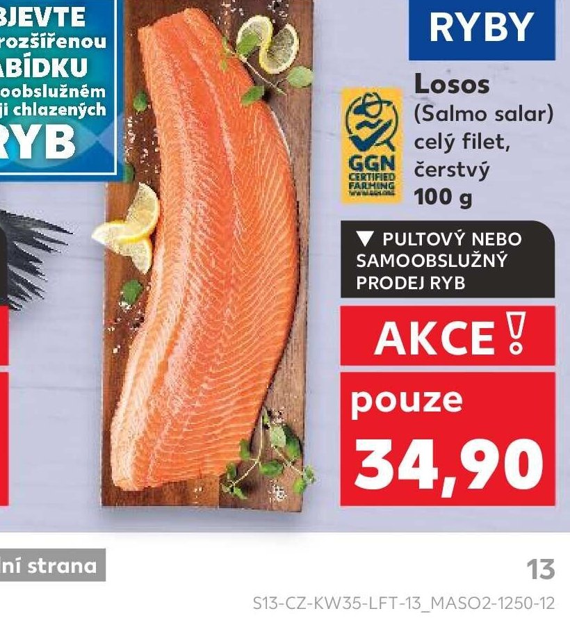 Losos (Salmo salar) celý filet, čerstvý 100 g