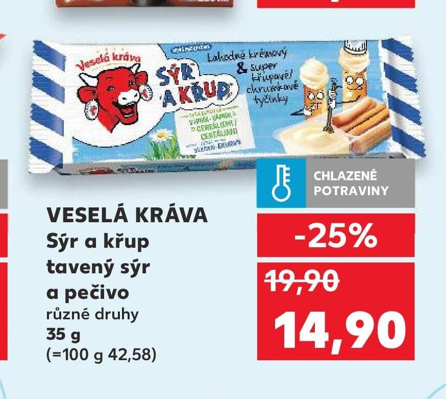 VESELÁ KRÁVA Sýr a křup tavený sýr a pečivo různé druhy 35 g