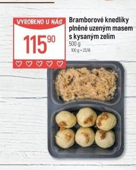 Bramborové knedlíky plněné uzeným masem s kysaným zelím