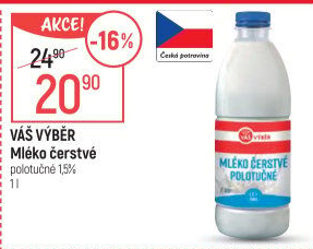 Mléko čerstvé Váš Výběr- 1,5% polotučné