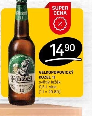 Pivo světlý ležák 11° Medium Velkopopovický Kozel