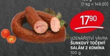 Salám šunkový točený z komína Uzenářství Vávra