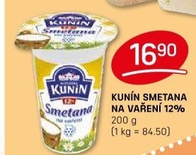 Smetana na vaření Mlékárna Kunín 12%