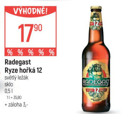Pivo světlý ležák 12° Ryze hořká Radegast