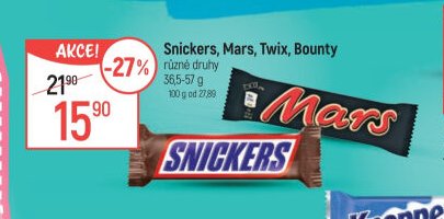 Snickers, Mars, Twix, Bounty různé druhy