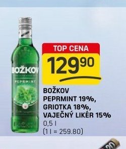 BOŽKOV PEPRMINT 19%, GRIOTKA 18%, VAJEČNÝ LIKÉR 15%