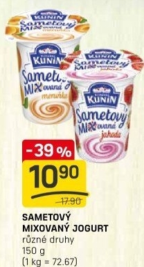 Ochucený jogurt sametový Mlékárna Kunín