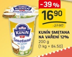Smetana na vaření Mlékárna Kunín 12%