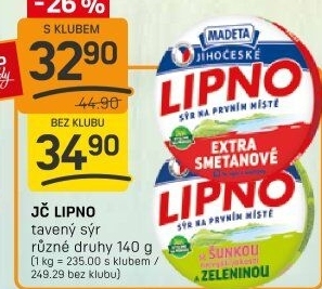 Tavený sýr Jihočeské Lipno Madeta