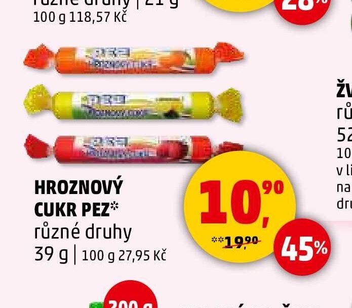 Hroznový cukr Pez různé druhy 39 g