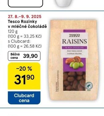 Tesco Rozinky v mléčné čokoládě - Tesco akcniletaky.com