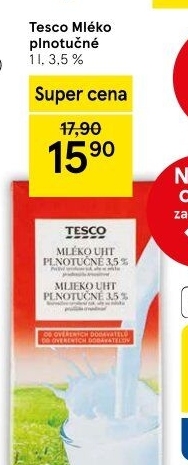 Mléko trvanlivé Tesco - 3,5% plnotučné