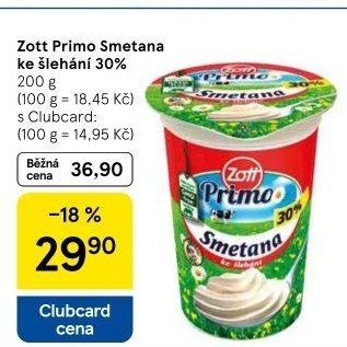 Smetana ke šlehání 30% Primo Zott
