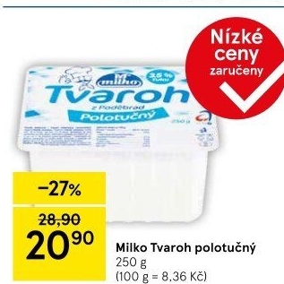 Tvaroh polotučný z Poděbrad Milko