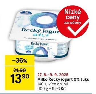Bílý jogurt řecký 0% Milko