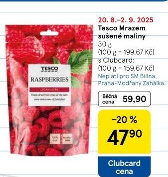 Mrazem sušené maliny Tesco