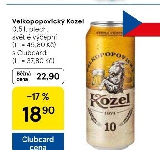 Pivo světlé výčepní 10°Velkopopovický Kozel